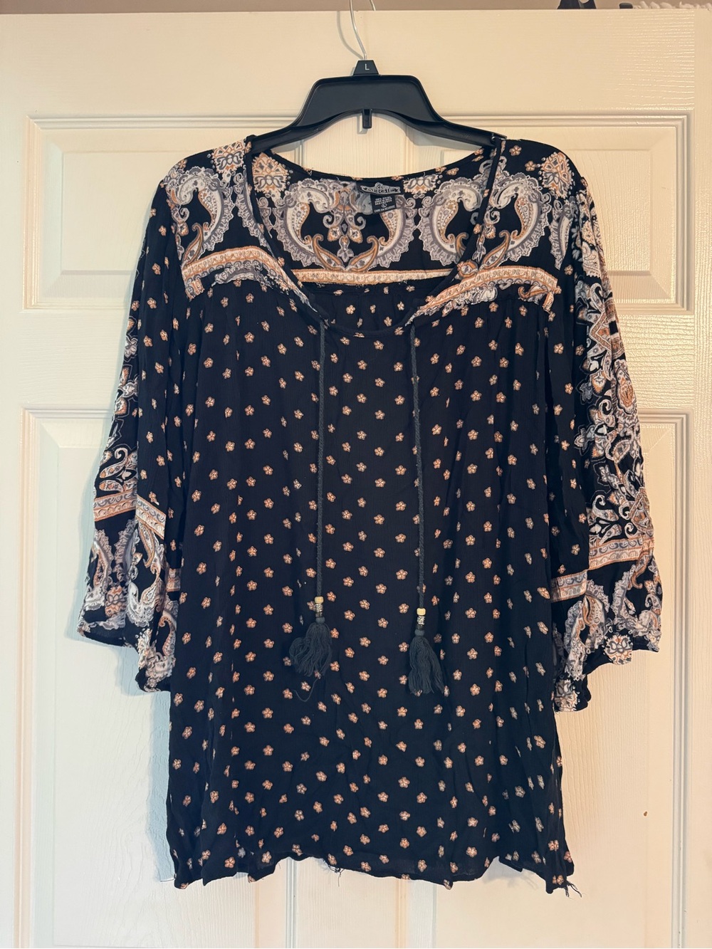 Angie Black Paisley Tassel Peasant Tunic
